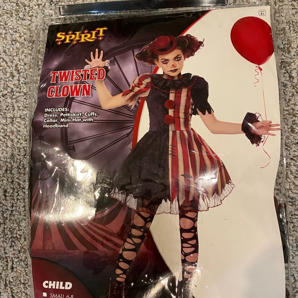 Spirit Twisted Clown Kids Costume - Red, Black & Cream